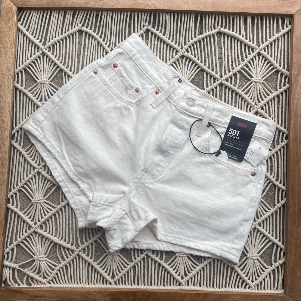 New Levi’s Premium White High Rise Jean Shorts Size 26